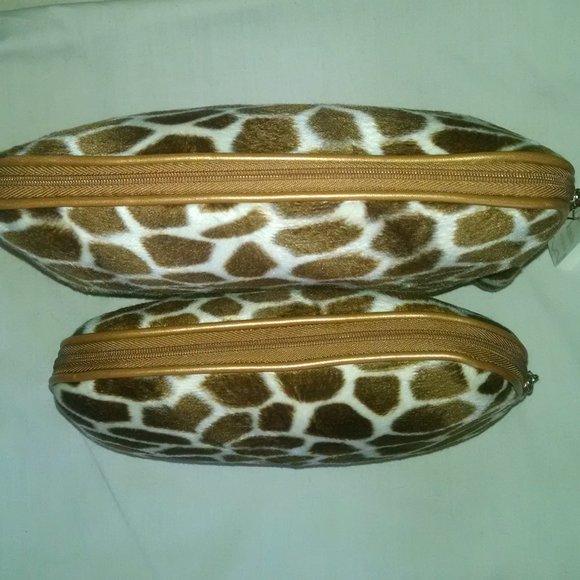 Handbags - Vintage 2 Pcs Giraffe Animal Print Fury Fashion Fun Sexy Cosmetic Makeup Bags